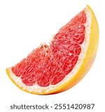 Slice of grapefruit citrus fruit isolated on white background. Grapefruit slice without shadow. Full depth of field.