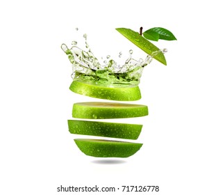 Slice Green Apple Water Splash, Fruit