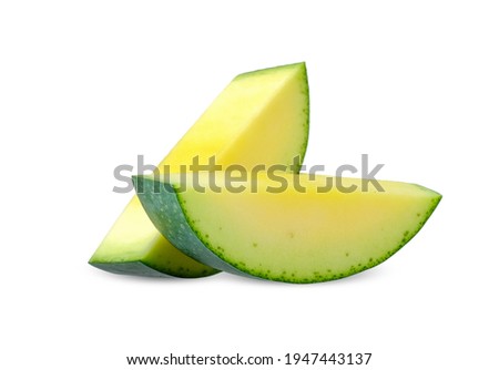 Slice of Green mango isolated on white. mango clipping path