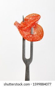 Slice Of Hungarian Salami On Fork