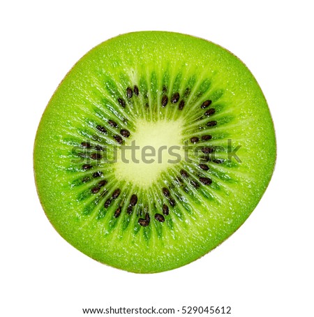 slice of juicy delicious and healthy ripe kiwi, isolated on white background