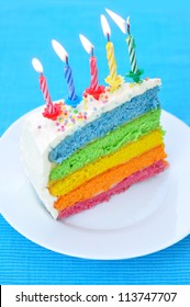 Slice Of A Layer Rainbow Cake