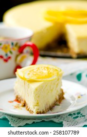  Slice of  lemon  cheesecake. selective focus