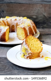 Slice Of Lemon Drizzle Bundt Cake On Plate