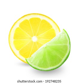 slice of lemon and lime on a white background 