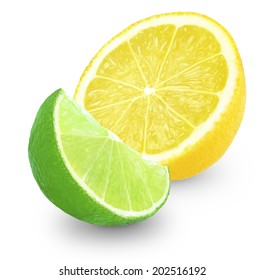 Slice Of Lemon And Lime On A White Background 