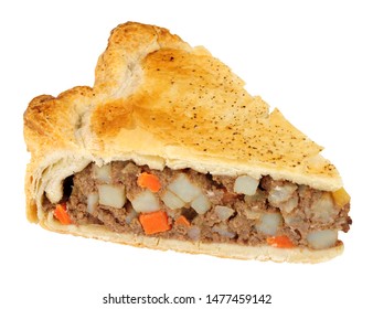 Slice Of Meat And Vegetable Pie Isolated On A White Background