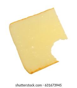 A Slice Of Muenster Cheese That Has Been Bitten Isolated On A White Background.