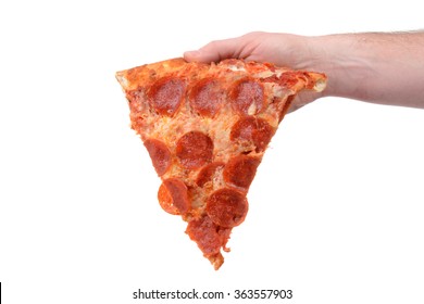 Slice Of New York Style Pizza With Pepperoni Isolated White Background