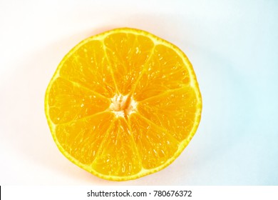 A slice of orange fruit, called a sweet orange. Used for orange juice for breakfast and for summer drink. Rich of fiber, nutritions, and vitamins. 