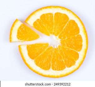 Slice Of Orange Isolated On White Background. Fruit Pie Chart