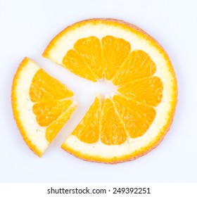 Slice Of Orange Isolated On White Background. Fruit Pie Chart