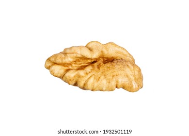 slice of peeled walnut isolated on white background. High quality photo