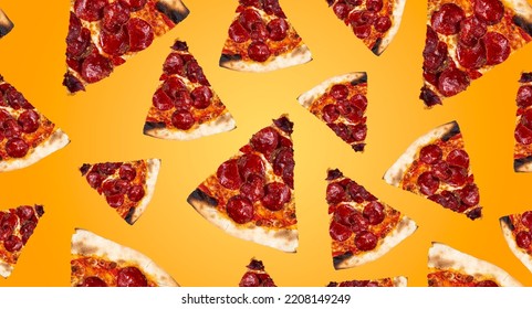 Slice Of Pepperoni Pattern Pizza. Photo Flat.