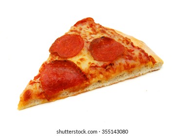 Slice Of A Pepperoni Pizza Isolated On White Background