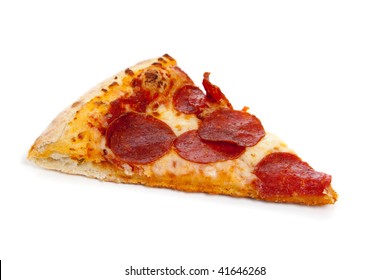 A Slice Of Pepperoni Pizza On A White Background