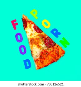 Slice of pizza. Food Porn. Flat lay minimal art