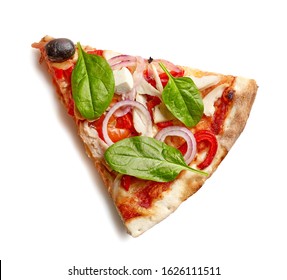 Slice Of Pizza Isolated On White Background, Top View