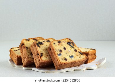 Slice Pound Fruit Cake with Raisins, Copy Space for Text