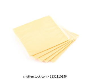 Slice Of Processed Cheese Isolated Over The White Background