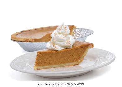 Slice Pumpkin Pie On Plate Isolated On White Background