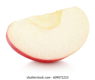 Slice Of Red Apple Fruit Without Seed Isolated On White Background. Red Apple Wedge With Clipping Path