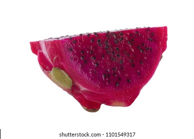 Slice Of Red Dragon Fruit Isolated On White Background