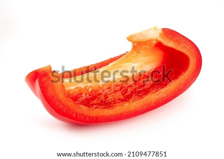Slice red pepper isolated on white background.