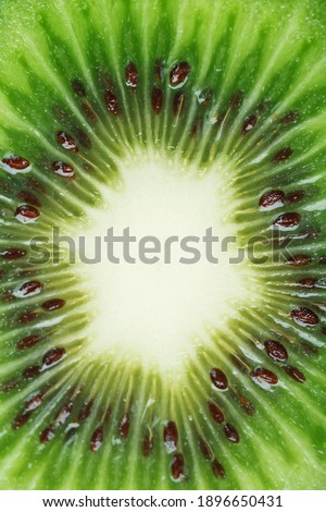 Slice of ripe kiwi fruit in full screen close-up. Background concept, top view