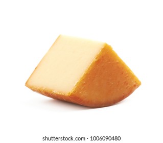 Slice Segment Of A Cheese Wheel Isolated Over The White Background