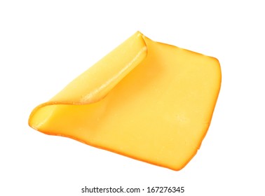 Slice Of Smoked Cheese On White Background