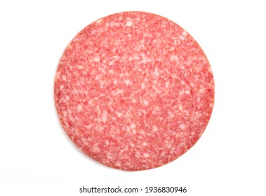 Slice Of Smoked Sausage Salami, Isolated On White