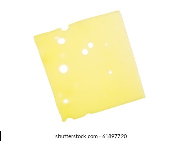 Slice Of Swiss Cheese Close Up; Isolated On White Background