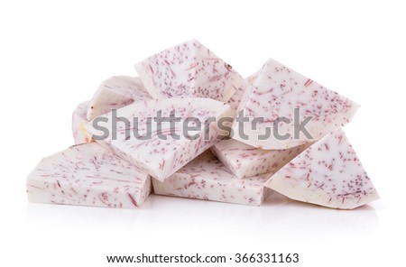 slice taro root on white background