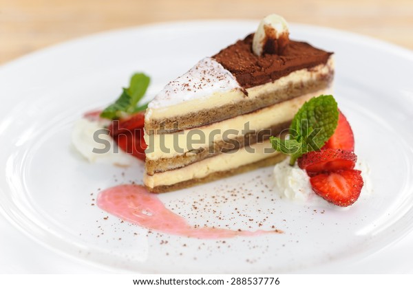 Slice Tiramisu Cake Served Strawberries Stock Photo Edit Now Slice Tiramisu Cake Served Strawberries Stock Photo Edit Now