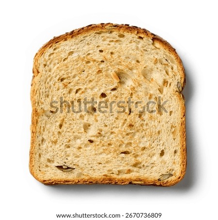 slice of toasted bread isolated on white background, top view