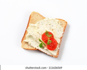 Slice Of White Bread With Cheese Spread