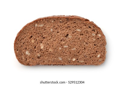 Slice Of Wholegrain Rye Bread With Bran And Seeds Isolated On White