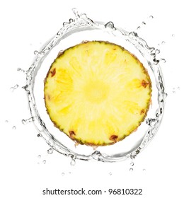 Slice Of Yellow Pineapple In Water Splash