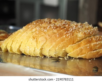 Slice Of Yellow Pumpkin Bread Loaf