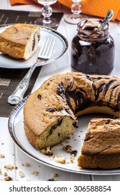 Sliced Angel Food Cake With Chocolate 