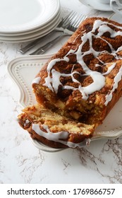 Sliced Apple Fritter Loaf Bread Cake With Plates