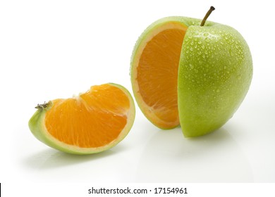 Sliced apple with moisture and an orange center