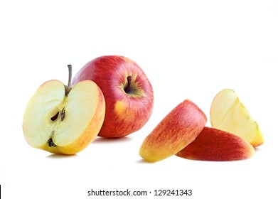 Sliced Apple Pieces On White Background