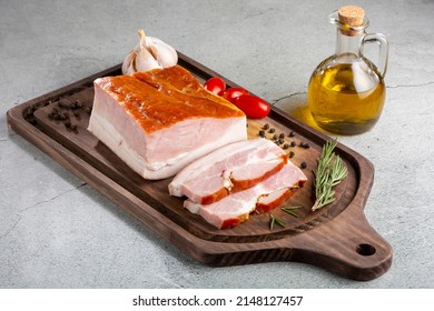 Sliced ​​raw Bacon On The Table.