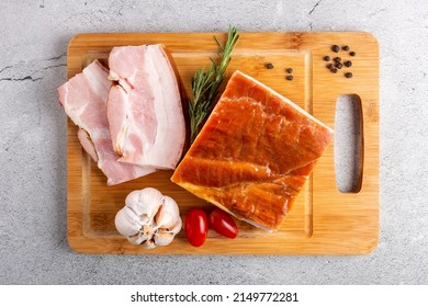 Sliced ​​raw Bacon On The Table.