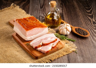 Sliced ​​raw Bacon On The Table.