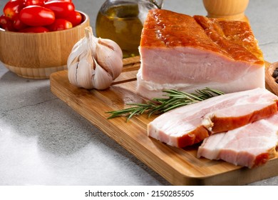 Sliced ​​raw Bacon On The Table.