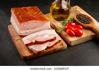 Sliced ​​raw Bacon On The Table.