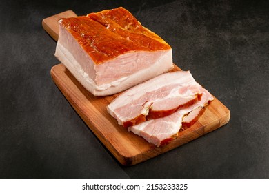 Sliced ​​raw Bacon On The Table.